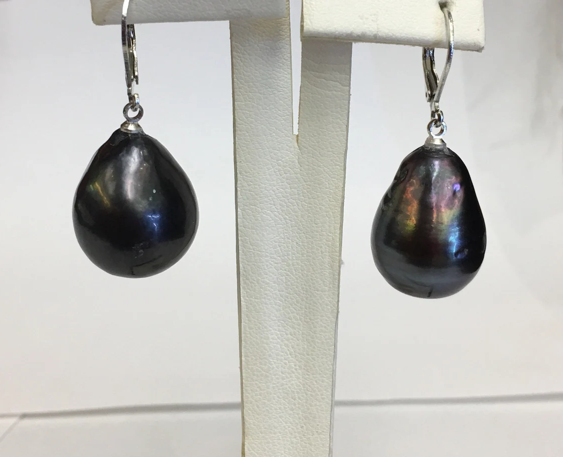 20x17mm Tahitian South Sea Pearl Earrings Silver Mountings