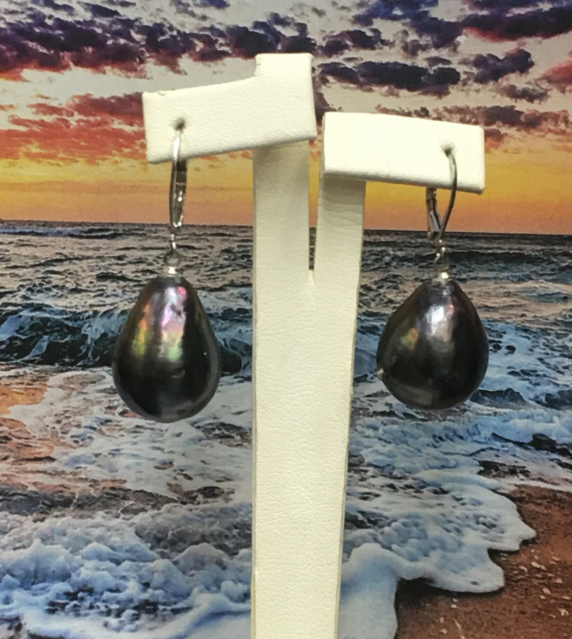 20x17mm Tahitian South Sea Pearl Earrings Silver Mountings
