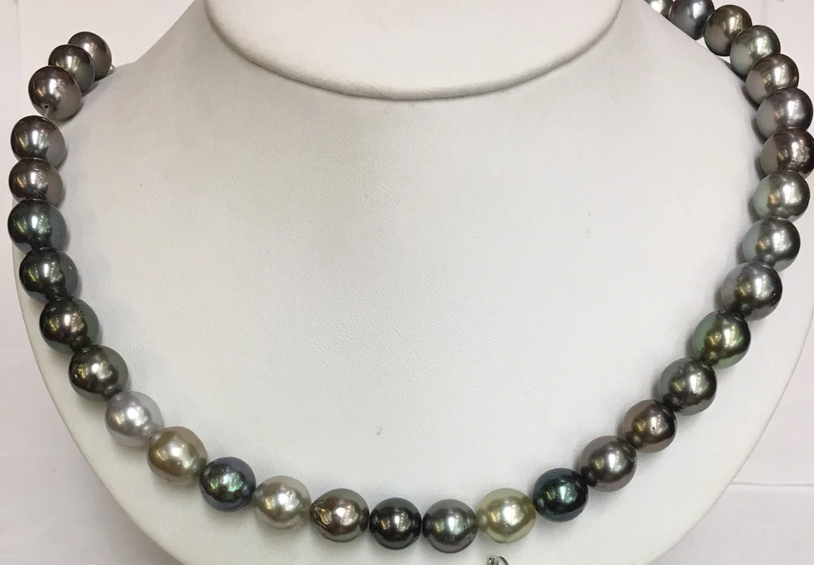 Tahitian South Sea Pearls Multi Color 9x10mm 14k Gold Clasp Great Luster Matching 3 Pearl Drop Earrings
