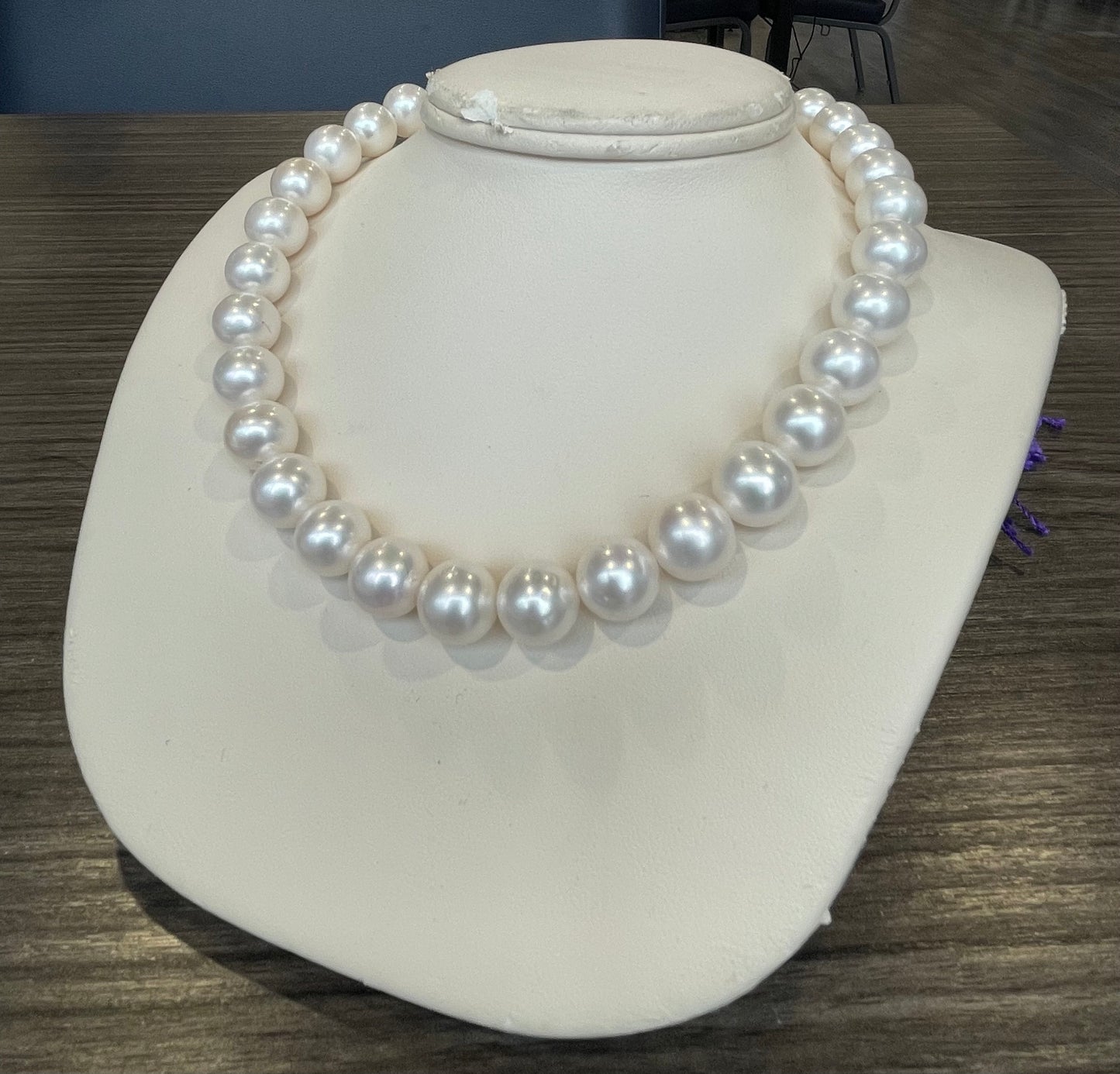 11.5mm Cultured Freshwater Pearl 17” with a Gold Ball Clasp