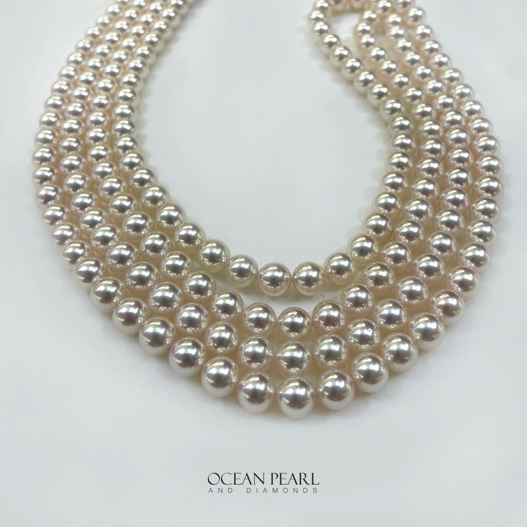 4 Strands 8mm Akoya Pearls. 16” Each Strand. Great Luster Slight Pink Overtones
