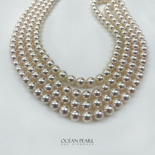 4 Strands 8mm Akoya Pearls. 16” Each Strand. Great Luster Slight Pink Overtones