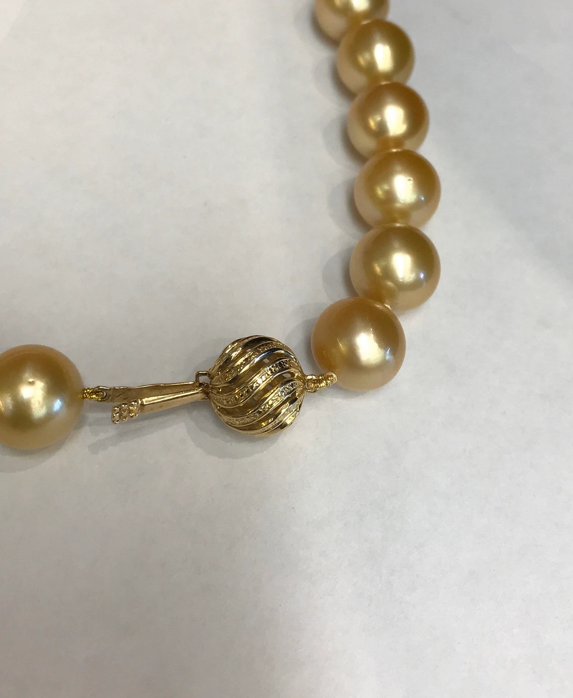 South Sea Gold Pearls 12x13mm High Polish & Deep Gold Color Tarnish Free 18" 14K Gold & Diamond Clasp AAA Quality