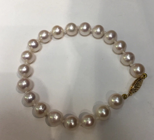 14k Gold 8mm Cultured Freshwater Pearl Bracelet 7"