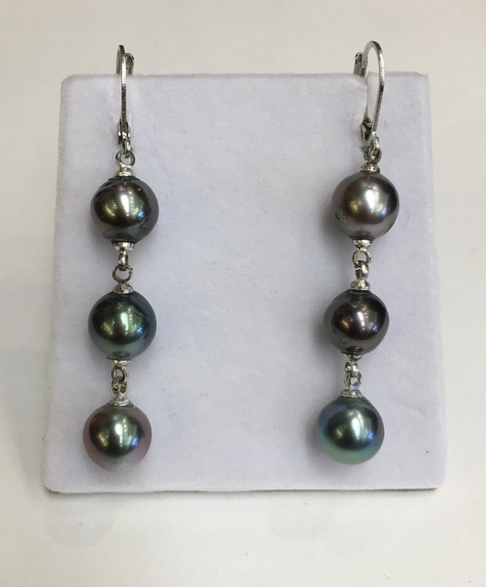 9.5x 9mm Tahitian Cultured South Sea Pearl Earrings Nice Color and Luster