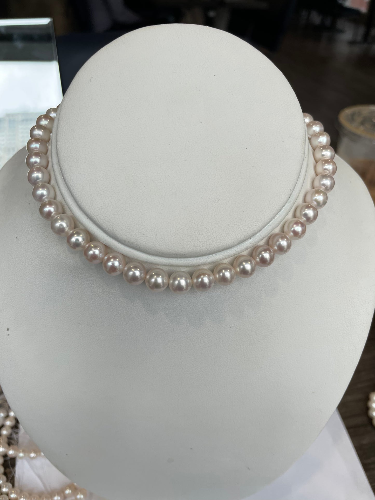 Cultured Pearls 7.5mm. 17 inches with a Gold Ball Clasp